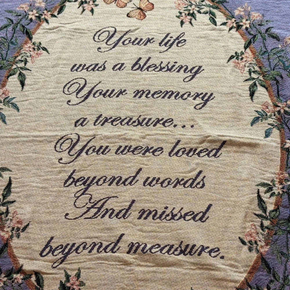 Memorial Woven Tapestry Throw Blanket Floral Butterfly Sympathy Remembrance Gift